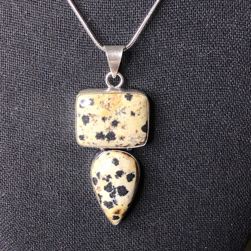 Sterling Silver Spotted Jasper Pendant & Snake Chain Necklace 20 inches